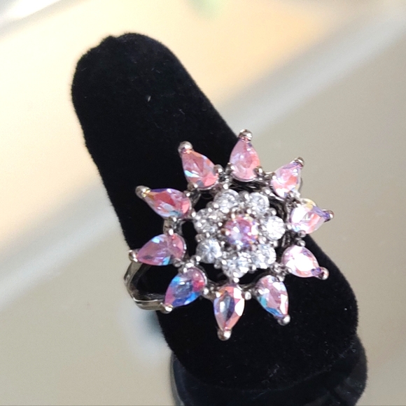 925 Silver Stamped Mystic Pink Topaz and white topaz size 10 cocktail ring. - Picture 1 of 5